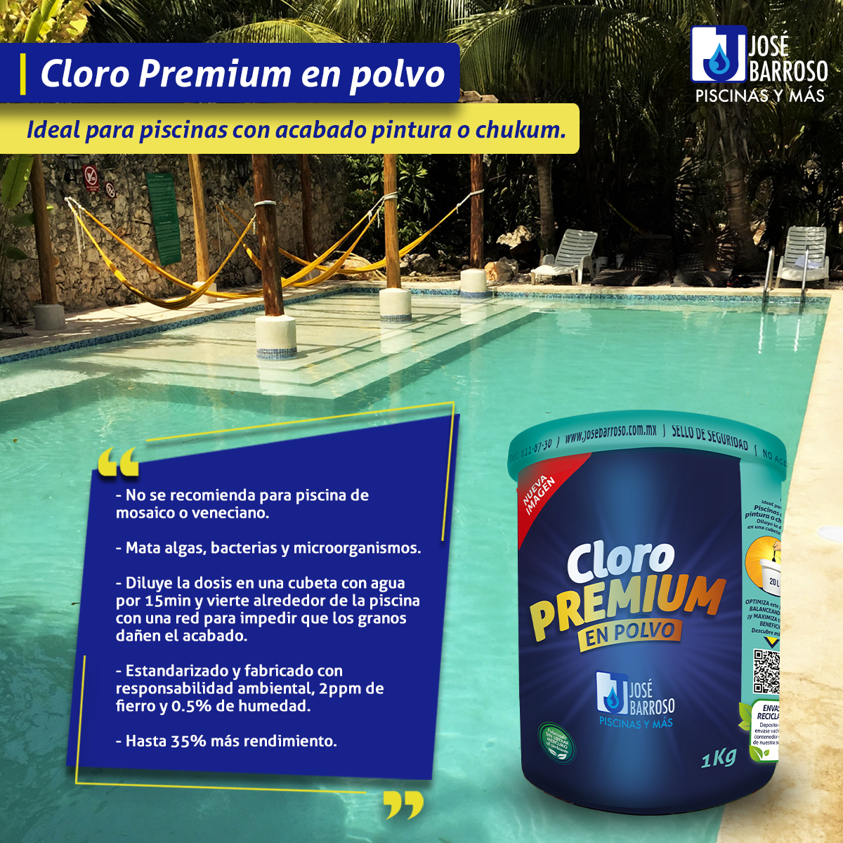 Cloro En Polvo Premium 1kg - 35% Más De Rendimiento!